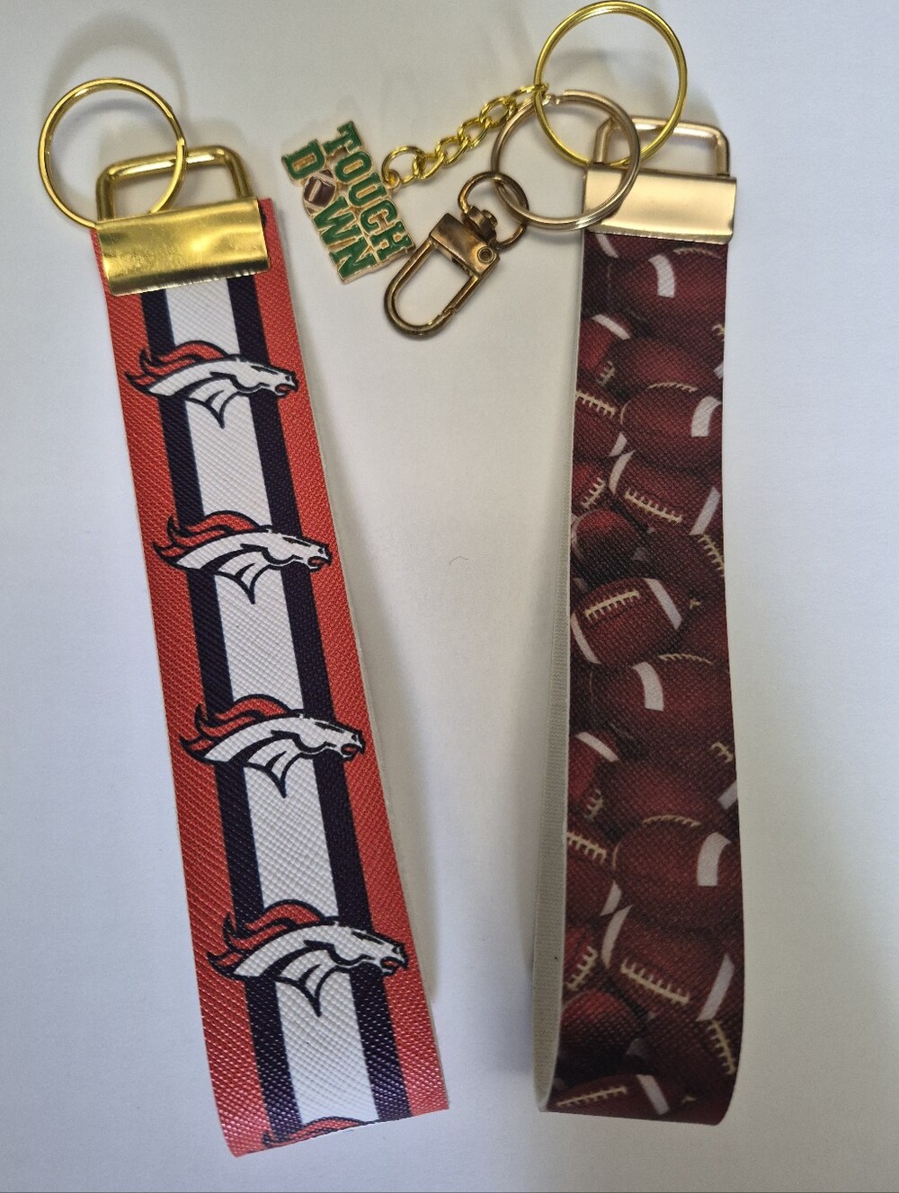 Set 2 New Handmade Wristlet Keychains 1 NFL Denver Broncos & 1 Football (#1)